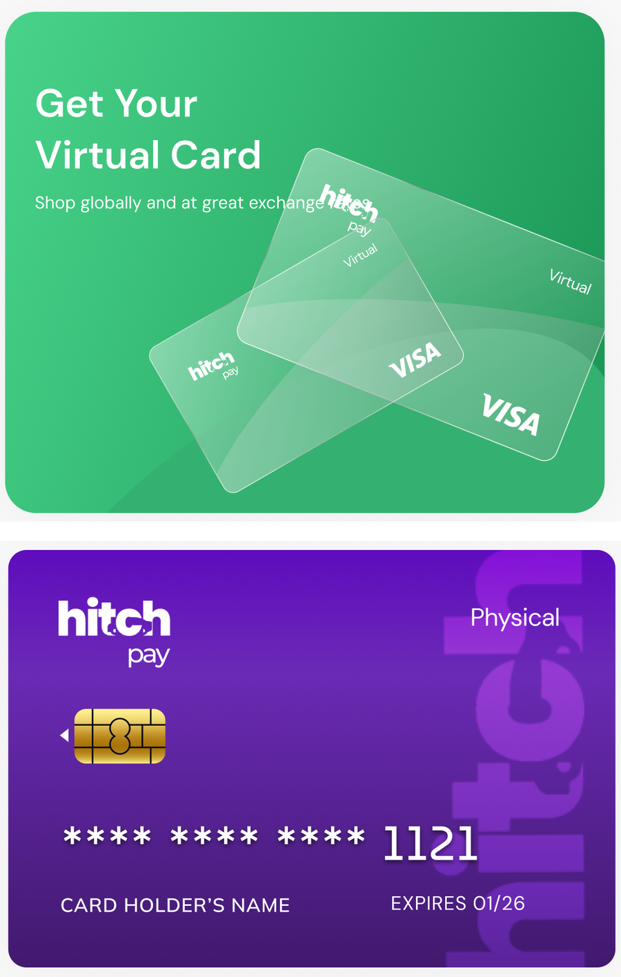 HitchPay virtual and physical personal cards.